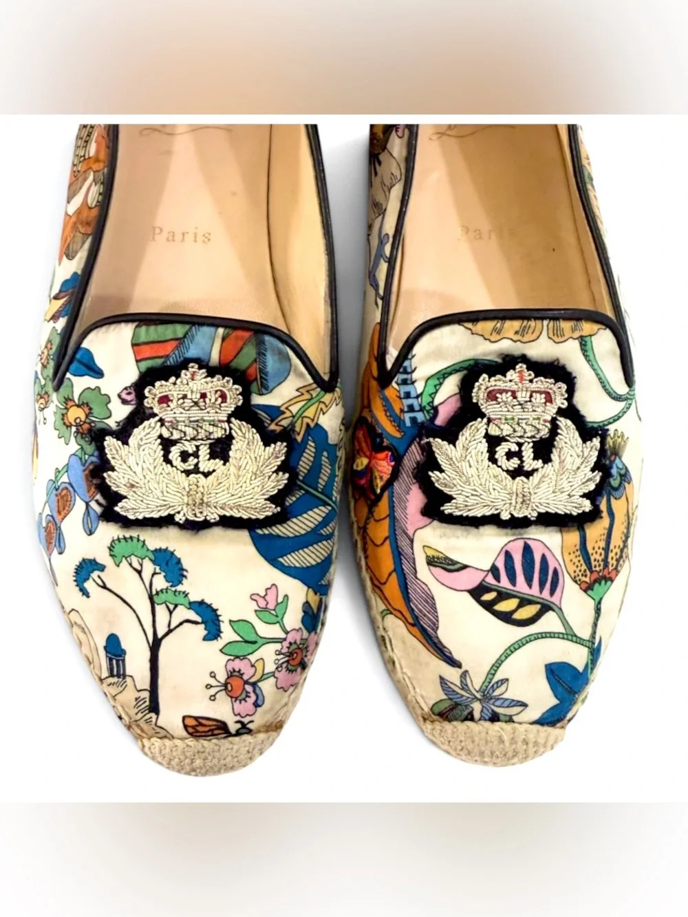 Christian Louboutin Floral Crest Silk Espadrille Slip-On Loafers EU 39 - Custom